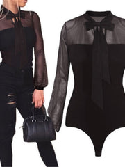 Load image into Gallery viewer, Long Sleeve Sheer Sleeve Bodysuit
