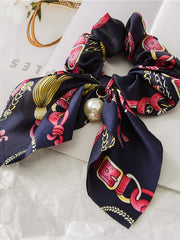 Load image into Gallery viewer, Satin Silky bow hair scrunchie 
