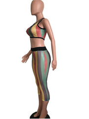 Load image into Gallery viewer, Color Stripe Mesh Two Piece Set
