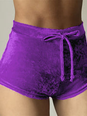 Load image into Gallery viewer, High Waist Velvet Drawstring  Booty Shorts
