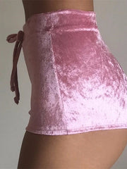 Load image into Gallery viewer, High Waist Velvet Drawstring  Booty Shorts

