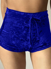 Load image into Gallery viewer, High Waist Velvet Drawstring  Booty Shorts
