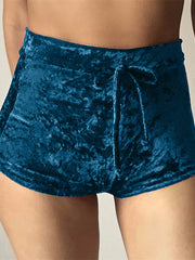 Load image into Gallery viewer, High Waist Velvet Drawstring  Booty Shorts
