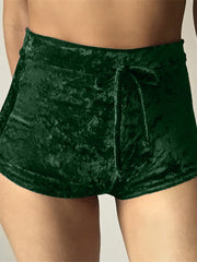 Load image into Gallery viewer, High Waist Velvet Drawstring  Booty Shorts

