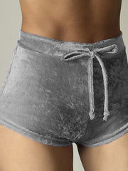 Load image into Gallery viewer, High Waist Velvet Drawstring  Booty Shorts
