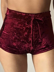 Load image into Gallery viewer, High Waist Velvet Drawstring  Booty Shorts

