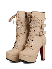 Load image into Gallery viewer, Lace-up Roman boots belt buckle stud boots
