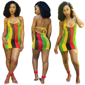 Mesh Print Stripes Mini Dress