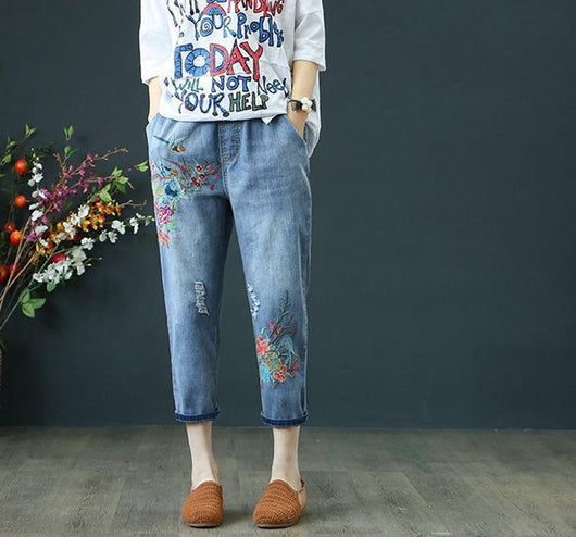Summer Retro Embroidery Jeans - vendach