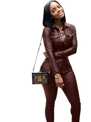 Load image into Gallery viewer, Long Sleeve Top and Pant Pu leather - vendach
