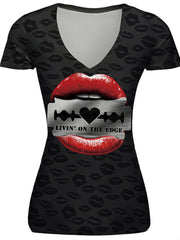 Load image into Gallery viewer, Sexy Lip Printing V neck T-shirt
