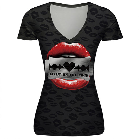 Sexy Lip Printing V neck T-shirt