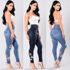 Denim Jeans Pants Embroidered 