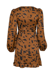 Load image into Gallery viewer, Leopard-print drawstring pleated dress
