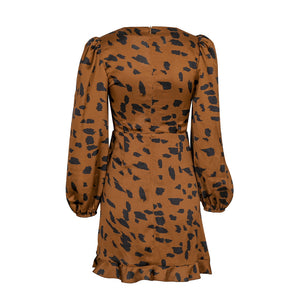 Leopard-print drawstring pleated dress