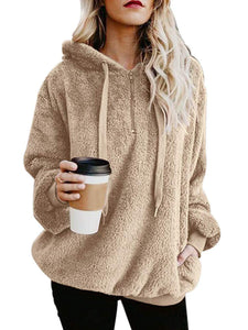 European and American long-sleeved hooded solid color sweater