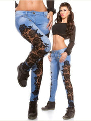 Load image into Gallery viewer, Jeans Side Floral Lace
