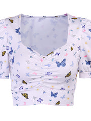 Load image into Gallery viewer, Butterfly Print Puff Sleeve Top
