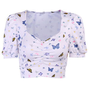 Butterfly Print Puff Sleeve Top