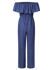 Load image into Gallery viewer, Off The Shoulders Denim Jumpsuit
