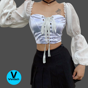 Lace-Up Bustier w/ Long Sleeves