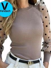 Load image into Gallery viewer, Knitted Polka Dot Puff Long Sleeve Blouse
