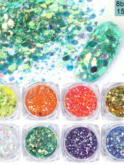 Load image into Gallery viewer, Mix Glitter Nail Flakes Set (8 containers)

