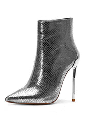 Load image into Gallery viewer, Pointed Metal Stiletto ankle Boots
