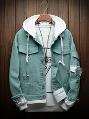 Load image into Gallery viewer, Hooded Denim Jeans Jacket
