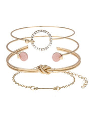 Load image into Gallery viewer, Classic Arrow Knot Round Crystal Gem  Adjustable Open Bracelet Set (4pcs ) - vendach
