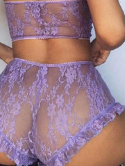 Load image into Gallery viewer, Floral Lace Mesh Lingerie Top &amp; Bottom Ruffle Set

