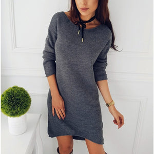 Long Sleeve Solid Color Loose Casual Dresses