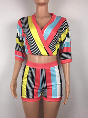 Load image into Gallery viewer, Two Piece Striped Top &amp; Bodycon Shorts
