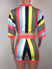 Load image into Gallery viewer, Two Piece Striped Top &amp; Bodycon Shorts
