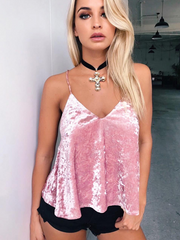 Load image into Gallery viewer,  velvet pink blue sling V-neck camisole top
