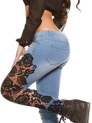 Load image into Gallery viewer, Jeans Side Floral Lace
