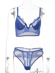 Load image into Gallery viewer, Sheer Lace Deep V Bra w/ Matching Panties
