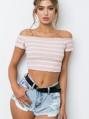 Load image into Gallery viewer, Off shoulder Stripes  Crop Top
