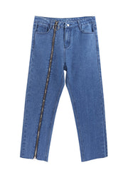 Load image into Gallery viewer, Right Leg Full Zipper Denim Jeans
