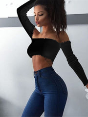 Load image into Gallery viewer, Off Shoulder Tube top long sleeve 
