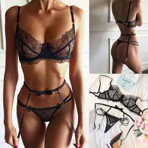 Sheer Lace Floral Lingerie Set