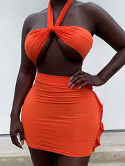 Load image into Gallery viewer, Wrap Halter Top and Ruffle Skirt Set
