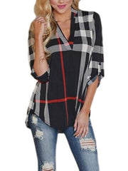 Load image into Gallery viewer, Plaid V-Neck Blouse
