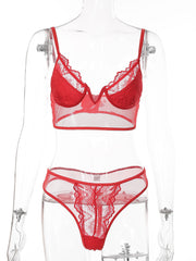 Load image into Gallery viewer, Sheer Lace Deep V Bra w/ Matching Panties
