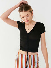 Load image into Gallery viewer, Drawstring V-neck female short sleeve
