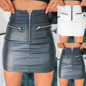 Leather-Like Zipper Skirt