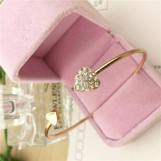Crystal Double Heart Cuff Bracelet - vendach