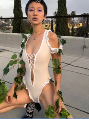 Load image into Gallery viewer, Deep V Bodysuit With Ruffle Details
