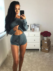 Load image into Gallery viewer, Off Shoulder Crop Top &amp; Shorts
