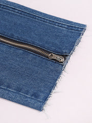 Load image into Gallery viewer, Right Leg Full Zipper Denim Jeans
